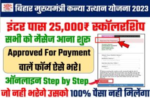 inter pass 25000 scholarship approve for payment form kaise bhare 
