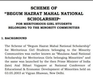Begum Hazrat Mahal National Scholarship 2023-24