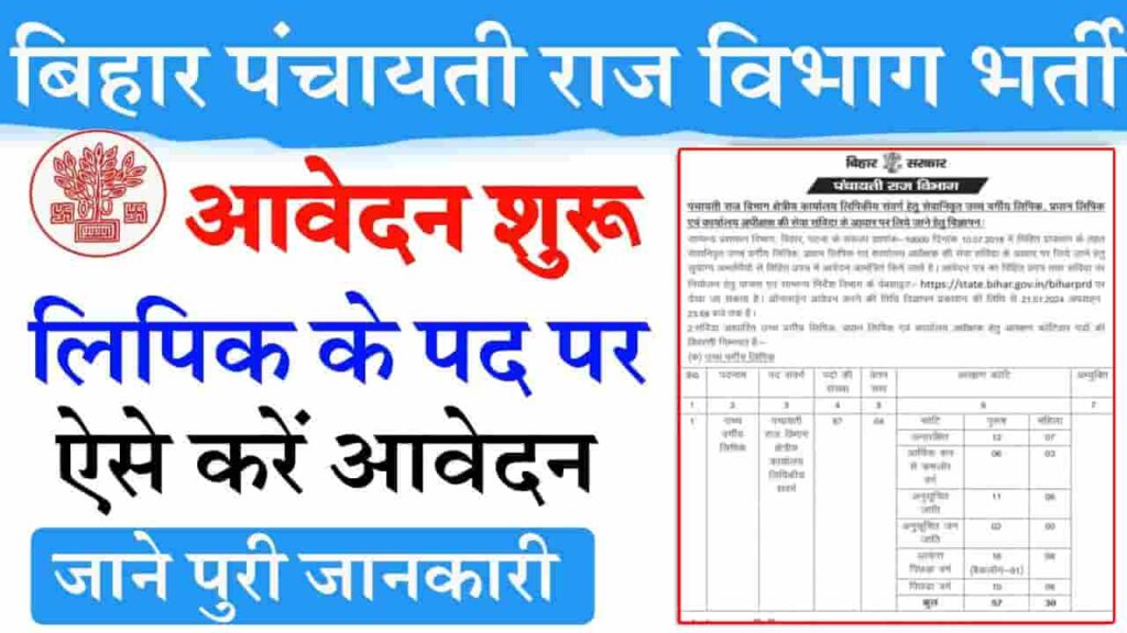 Bihar Panchayati Raj Vibhag Clerk Vacancy 2024