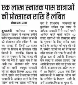 Bihar Graduation Pass Scholarship Payment