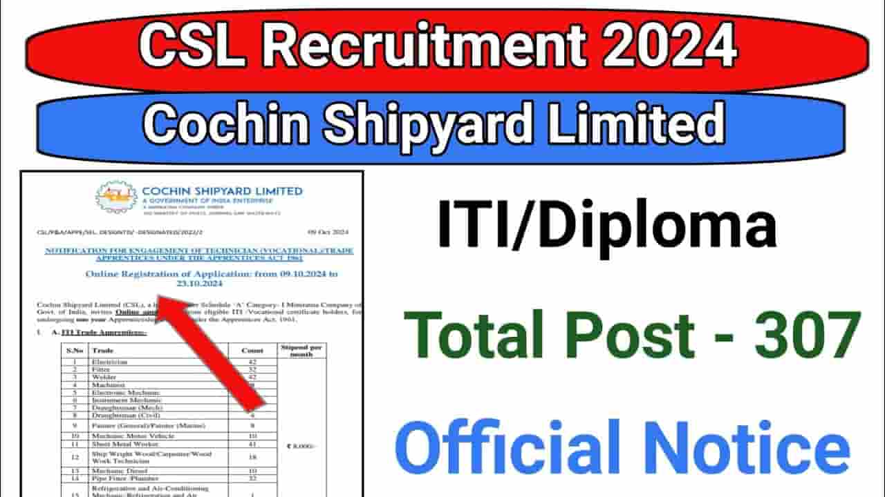 Cochin Shipyard Limited Apprenticeship Vacancy 2024